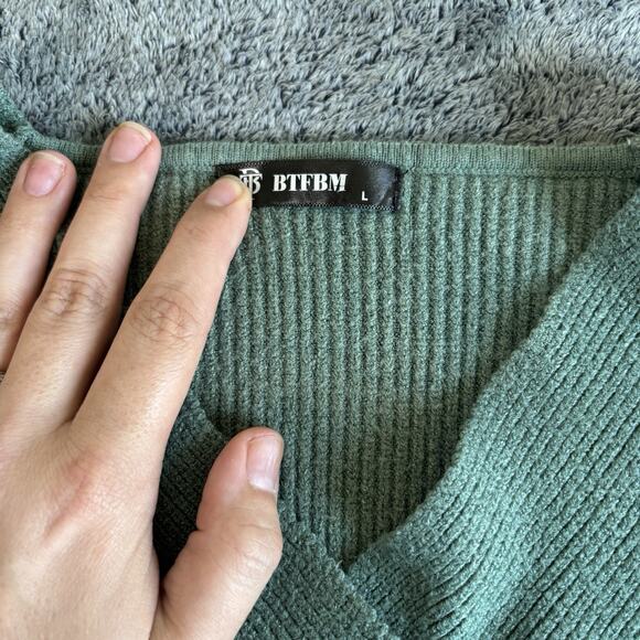 Cross‎ Wrap Sweater by BTFBM Women’s Wrap Sweater Ribbed Knit V-Neck Size L Teal - Picture 4 of 8